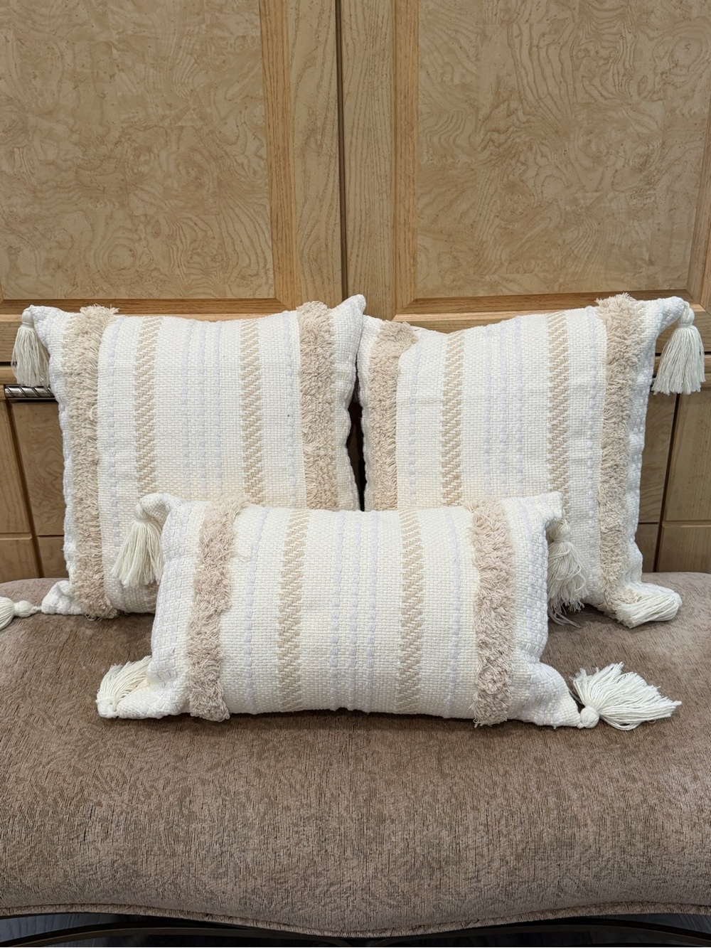 BOHO Neutral/Cream Decorative Throw and Lumbar Pillows (set of 3)